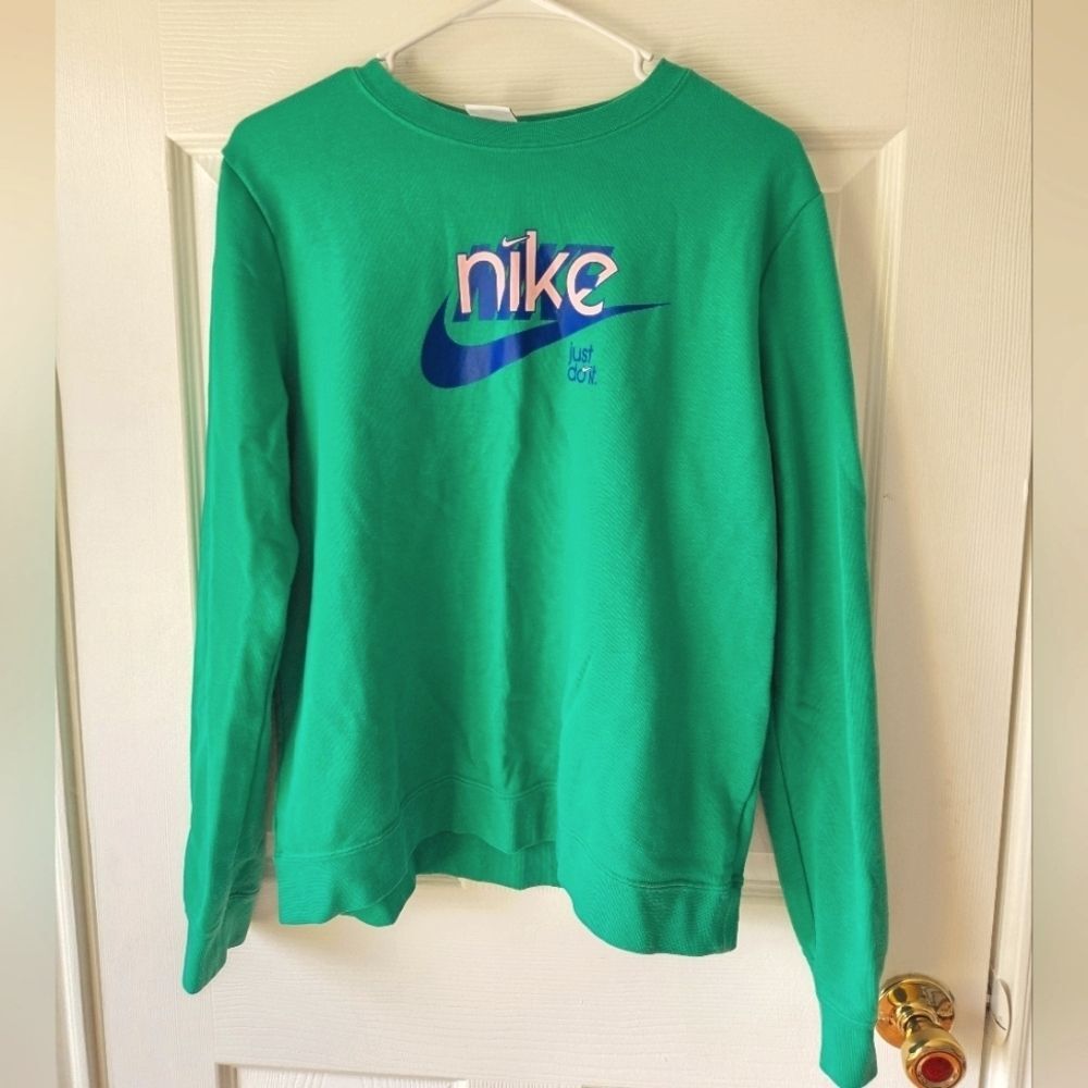 Nike Women's Retro Sweater M Pullover Lightweight Crewneck Green Cotton Blend